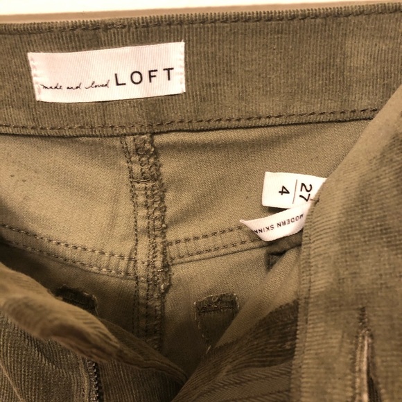 Loft Olive Corduroy Skinny Zipper Ankle Pants - 27 - Picture 6 of 8